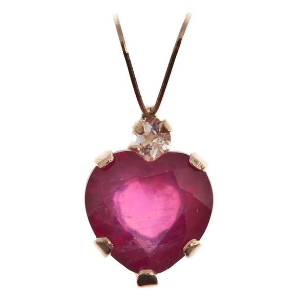10K Gold Heart Pendant with Genuine Gemstones - Picture 1 of 1
